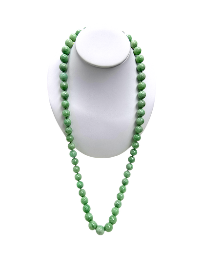 Imperial Burmese A-Jade Beaded Long Necklace 29.50 inches (12.50mm Beads) with Black Spinel and Sterling Silver 925 10007