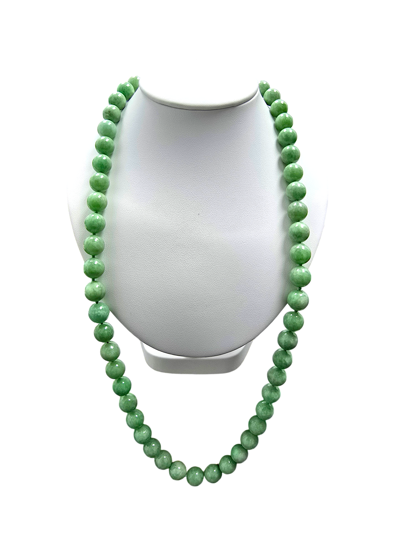 Imperial Burmese A-Jade Beaded Long Necklace 29.50 inches (12.50mm Beads) with Black Spinel and Sterling Silver 925 10007