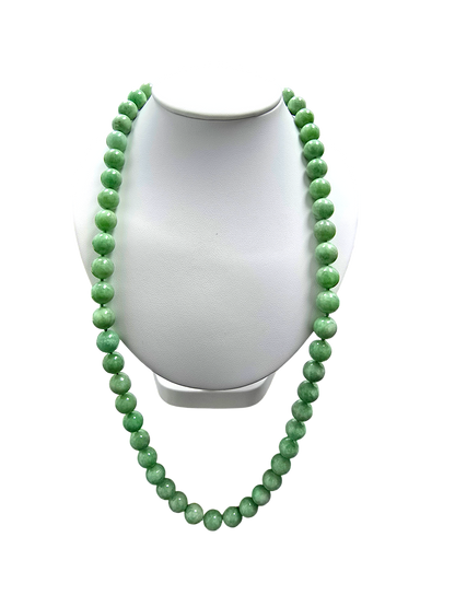 Imperial Burmese A-Jade Beaded Long Necklace 29.50 inches (12.50mm Beads) with Black Spinel and Sterling Silver 925 10007