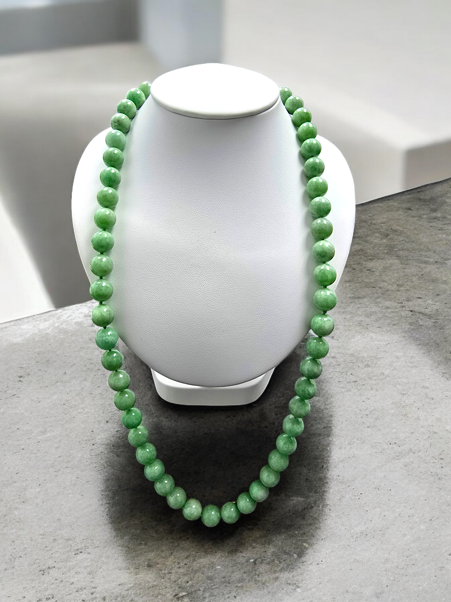 Imperial Burmese A-Jade Beaded Long Necklace 29.50 inches (12.50mm Beads) with Black Spinel and Sterling Silver 925 10007