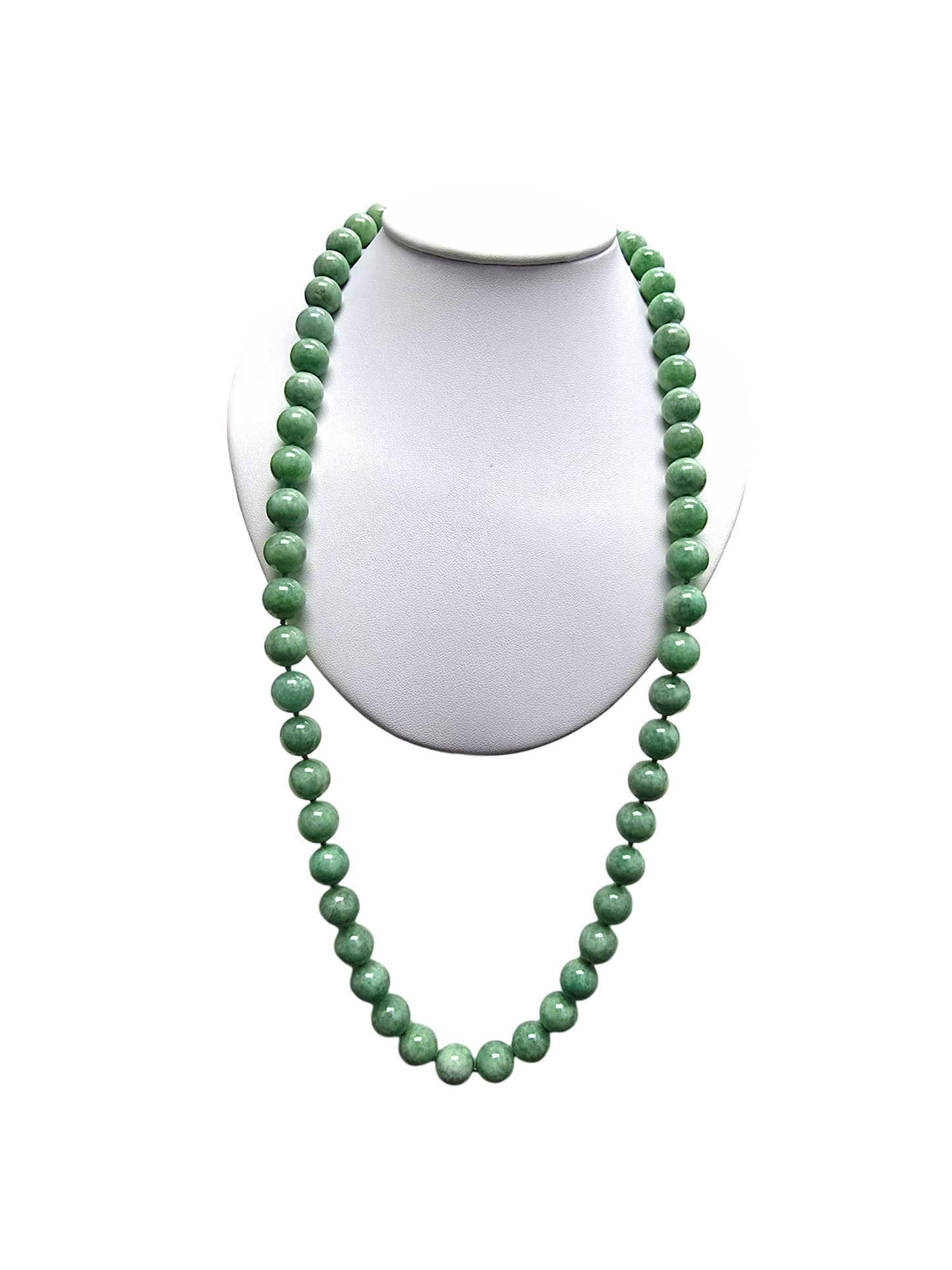 Imperial Burmese A-Jade Beaded Long Necklace 29.50 inches (12.50mm Beads) with Black Spinel and Sterling Silver 925 10007