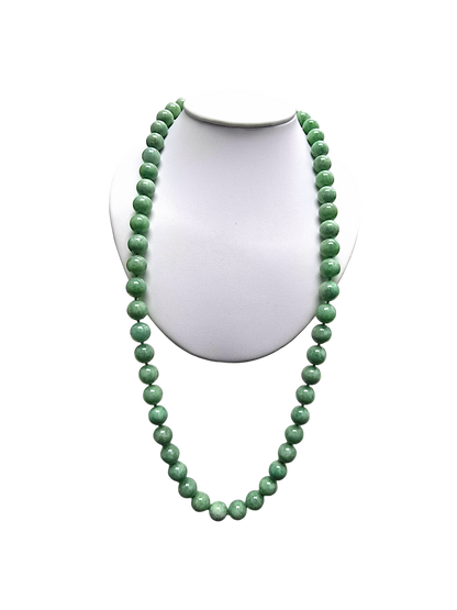 Imperial Burmese A-Jade Beaded Long Necklace 29.50 inches (12.50mm Beads) with Black Spinel and Sterling Silver 925 10007