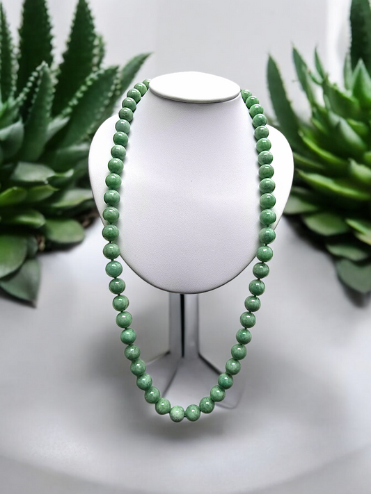 Imperial Burmese A-Jade Beaded Long Necklace 29.50 inches (12.50mm Beads) with Black Spinel and Sterling Silver 925 10007