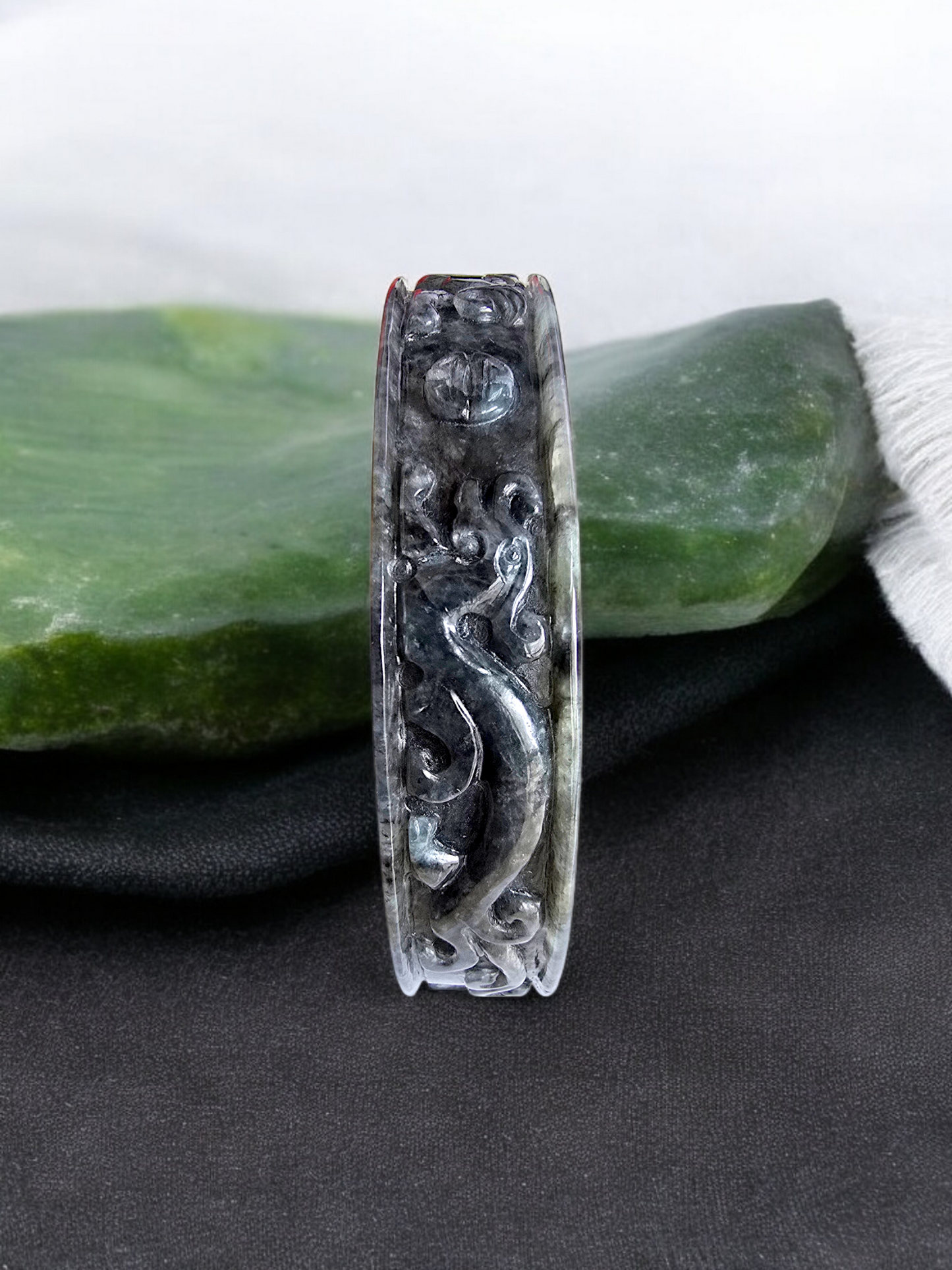 Virtues of The Ancient Orient Burmese Black A-Jade Bangle Bracelet 08812