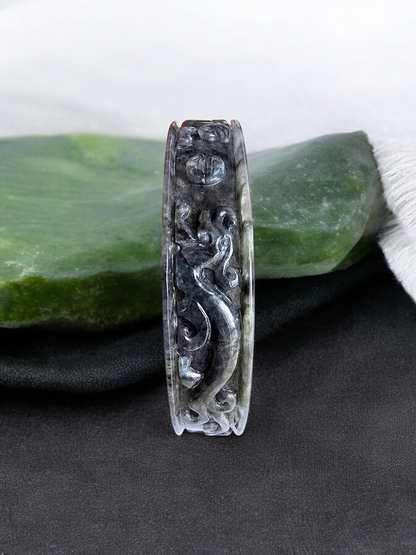 Virtues of The Ancient Orient Burmese Black A-Jade Bangle Bracelet 08812