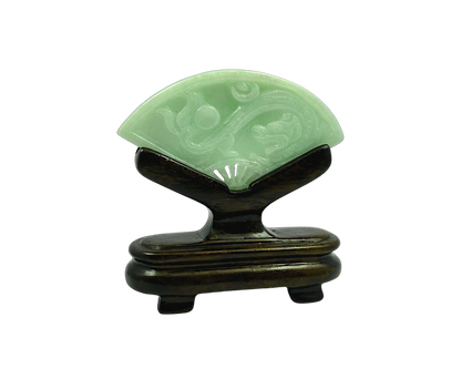 Kyushu Carved Dragon Burmese A-Jadeite Fan Ornament Showpiece with Stand