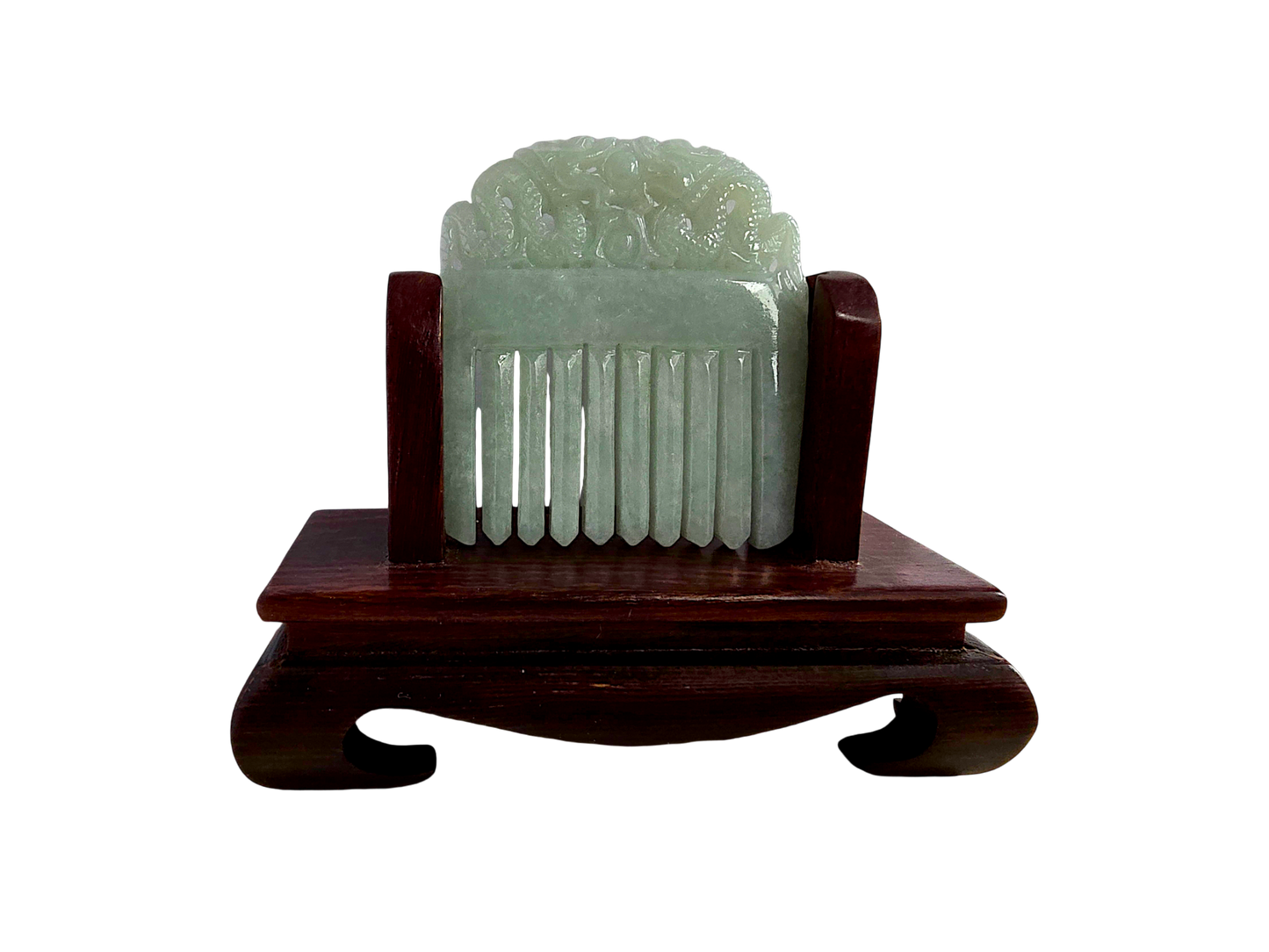 Ozoku Carved Dragon Burmese A-Jadeite Comb Ornament Showpiece with Stand