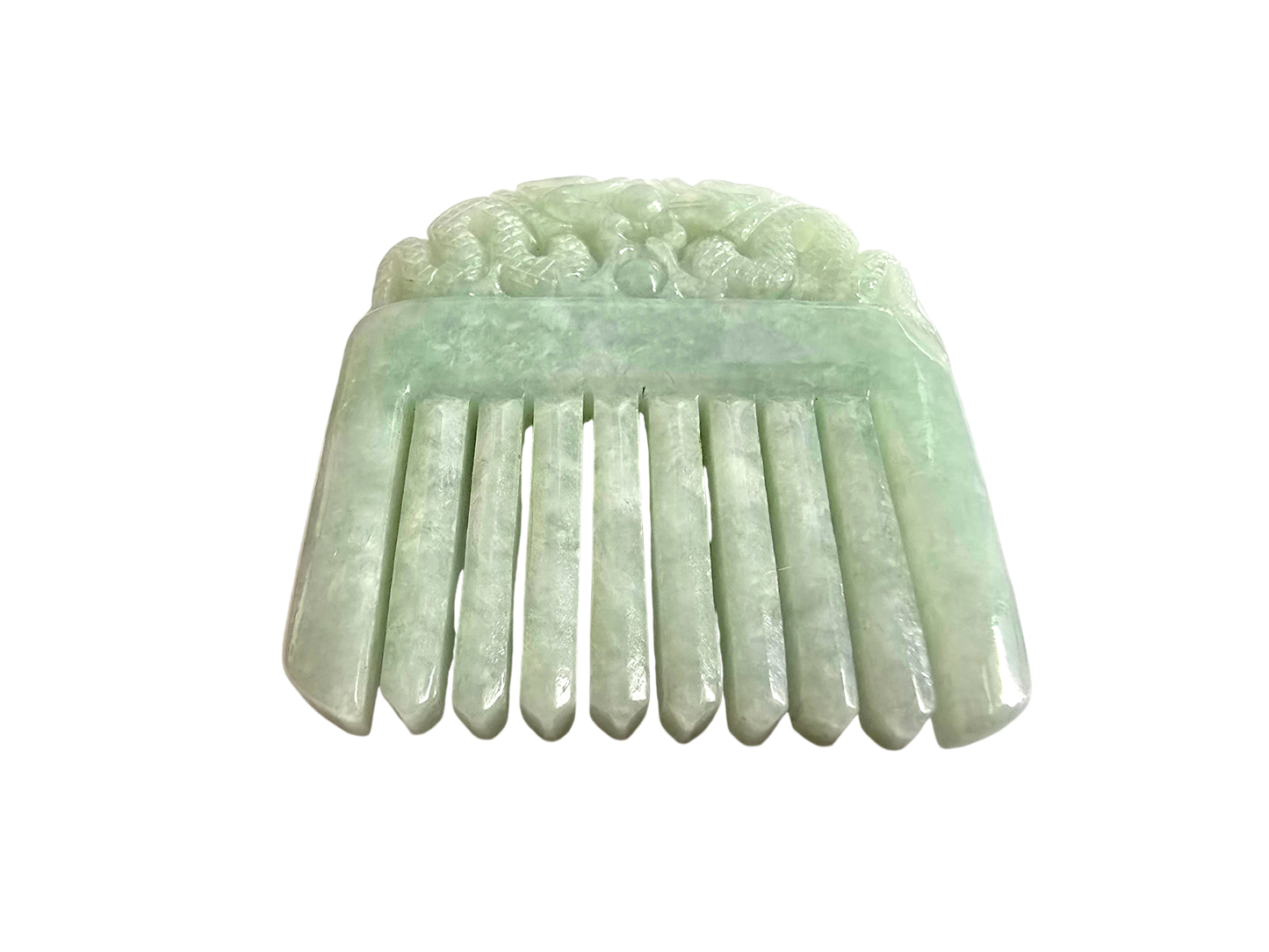 Ozoku Carved Dragon Burmese A-Jadeite Comb Ornament Showpiece with Stand