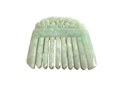 Ozoku Carved Dragon Burmese A-Jadeite Comb Ornament Showpiece with Stand