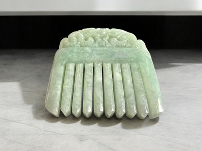 Ozoku Carved Dragon Burmese A-Jadeite Comb Ornament Showpiece with Stand