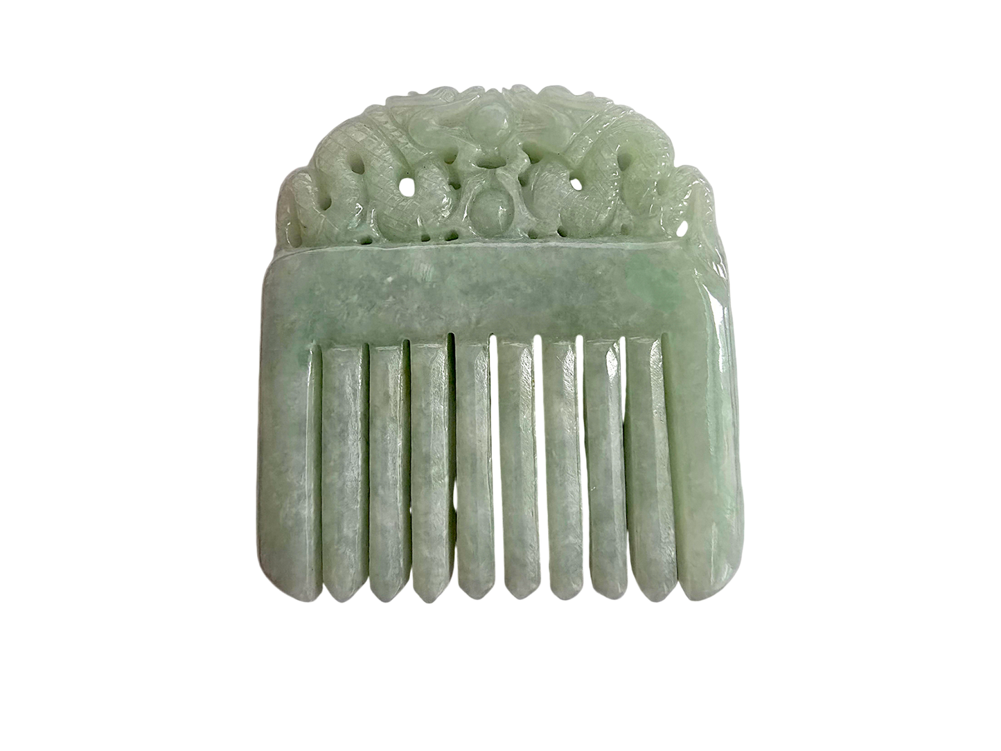 Ozoku Carved Dragon Burmese A-Jadeite Comb Ornament Showpiece with Stand