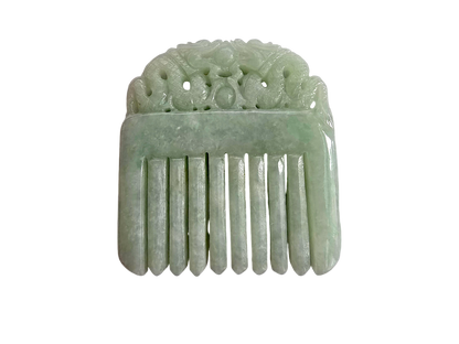 Ozoku Carved Dragon Burmese A-Jadeite Comb Ornament Showpiece with Stand