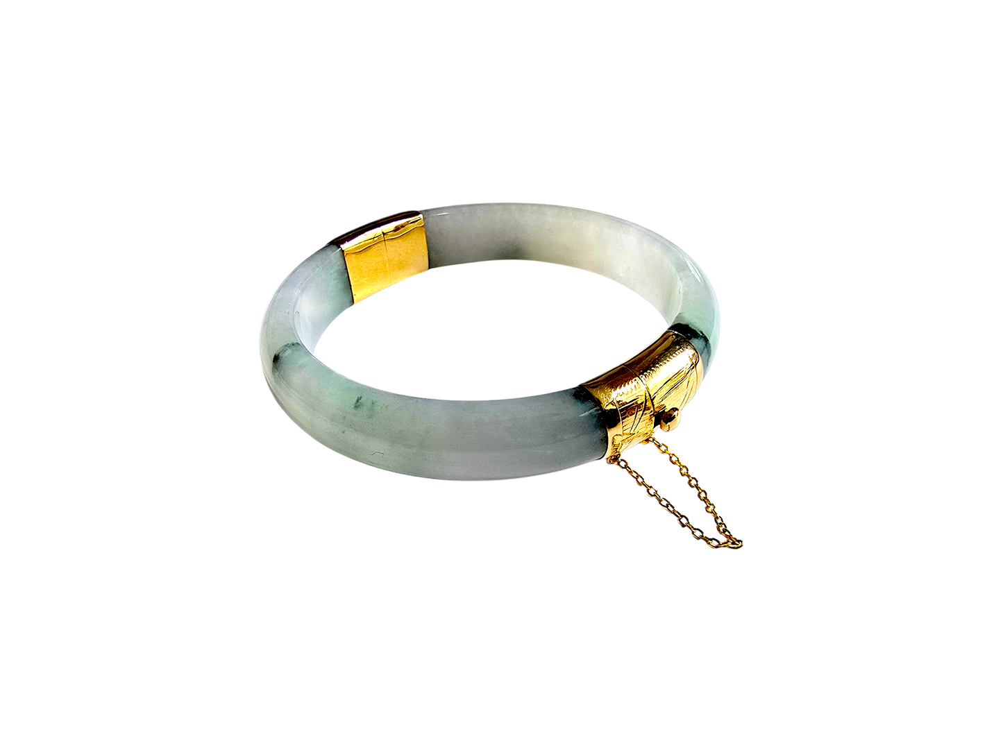 1884 Viceroy's Elliptical Burmese A-Jade Bangle Bracelet (with 14K Yellow Gold)