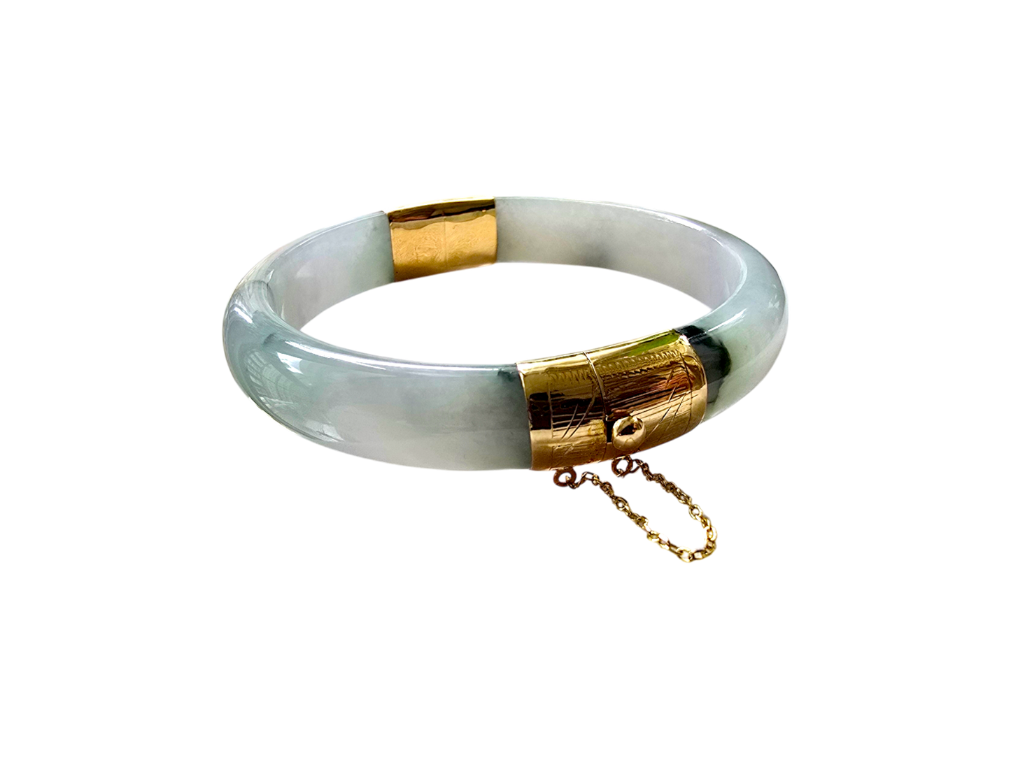 1884 Viceroy's Elliptical Burmese A-Jade Bangle Bracelet (with 14K Yellow Gold)