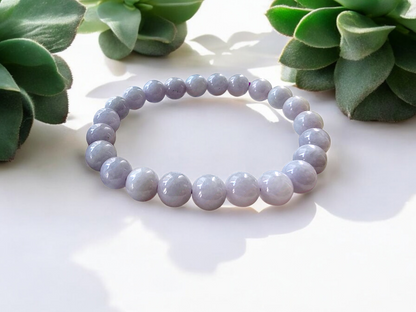 Imperial Japanese Lavender Purple Burmese A-Jade Beaded Bracelet (MADE IN JAPAN) (8mm Each x 23 beads) 05022