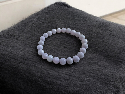 Imperial Japanese Lavender Purple Burmese A-Jade Beaded Bracelet (MADE IN JAPAN) (8mm Each x 23 beads) 05023