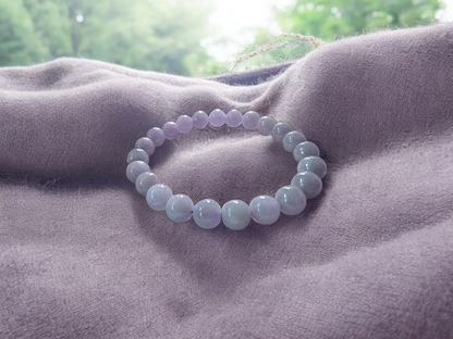 Imperial Japanese Lavender Purple Burmese A-Jade Beaded Bracelet (MADE IN JAPAN) (8mm Each x 23 beads) 05023