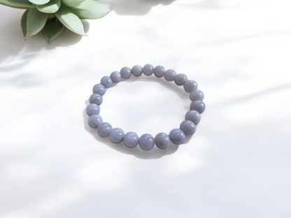 Imperial Japanese Lavender Purple Burmese A-Jade Beaded Bracelet (MADE IN JAPAN) (8mm Each x 23 beads) 05023