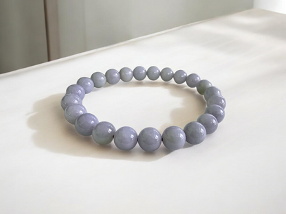 Imperial Japanese Lavender Purple Burmese A-Jade Beaded Bracelet (MADE IN JAPAN) (8mm Each x 23 beads) 05024