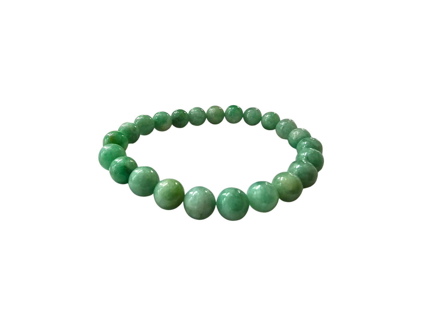 Imperial Japanese Green Burmese A-Jade Beaded Bracelet (MADE IN JAPAN) (8mm Each x 23 beads) 05030