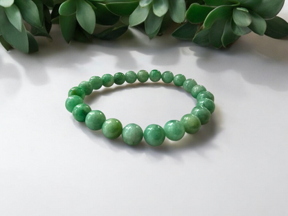 Imperial Japanese Green Burmese A-Jade Beaded Bracelet (MADE IN JAPAN) (8mm Each x 23 beads) 05030