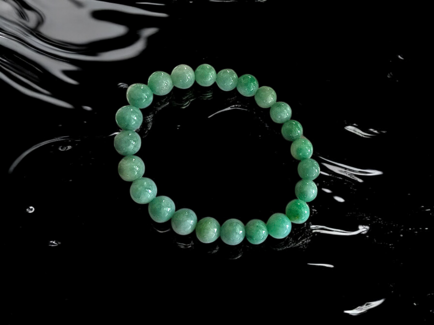 Imperial Japanese Green Burmese A-Jade Beaded Bracelet (MADE IN JAPAN) (8mm Each x 23 beads) 05030