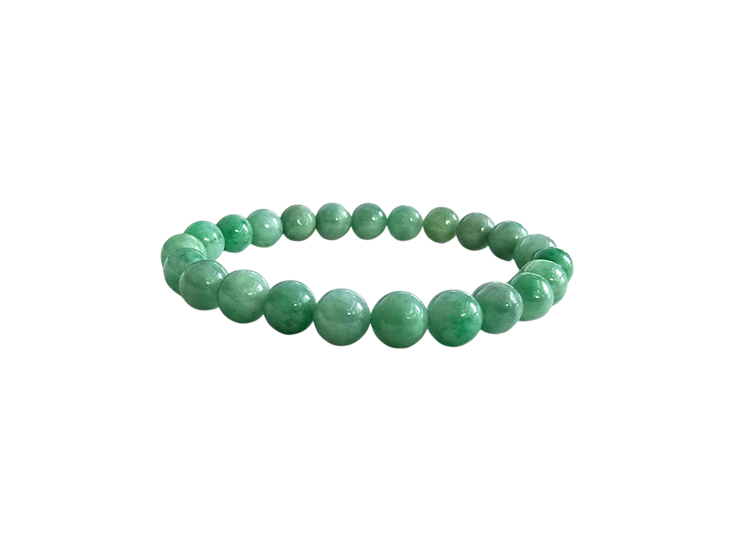 Imperial Japanese Green Burmese A-Jade Beaded Bracelet (MADE IN JAPAN) (8mm Each x 23 beads) 05030