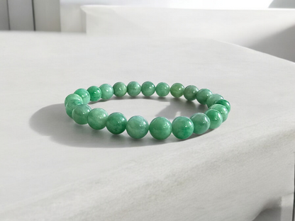 Imperial Japanese Green Burmese A-Jade Beaded Bracelet (MADE IN JAPAN) (8mm Each x 23 beads) 05030