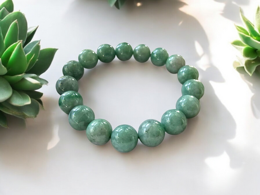 Imperial Japanese Green Burmese A-Jade Beaded Bracelet (MADE IN JAPAN) (12mm Each x 17 beads) 05033