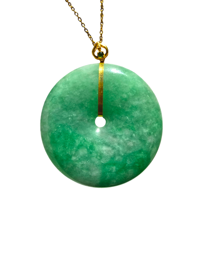 Cheung's Round Donut Burmese A-Jade 40mm Pendant with 18K Yellow Gold - Certified