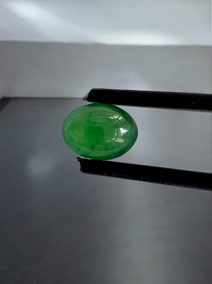 Certified MADE IN JAPAN 1.948 cts. Intense-Vivid Imperial Green Burmese A-Jadeite Oval Cabochon Loose Stone LS8