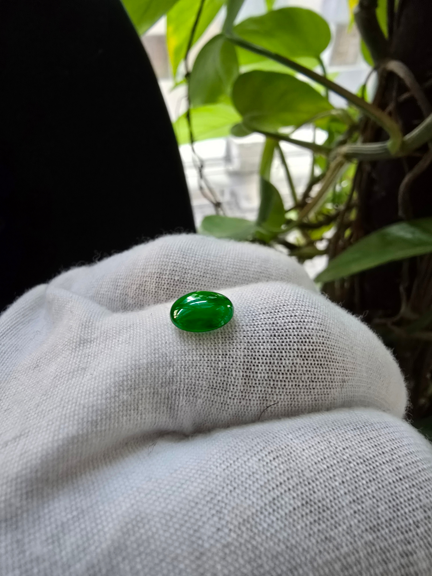 Certified MADE IN JAPAN 1.727 cts. Intense-Vivid Imperial Green Burmese A-Jadeite Oval Cabochon Loose Stone LS9