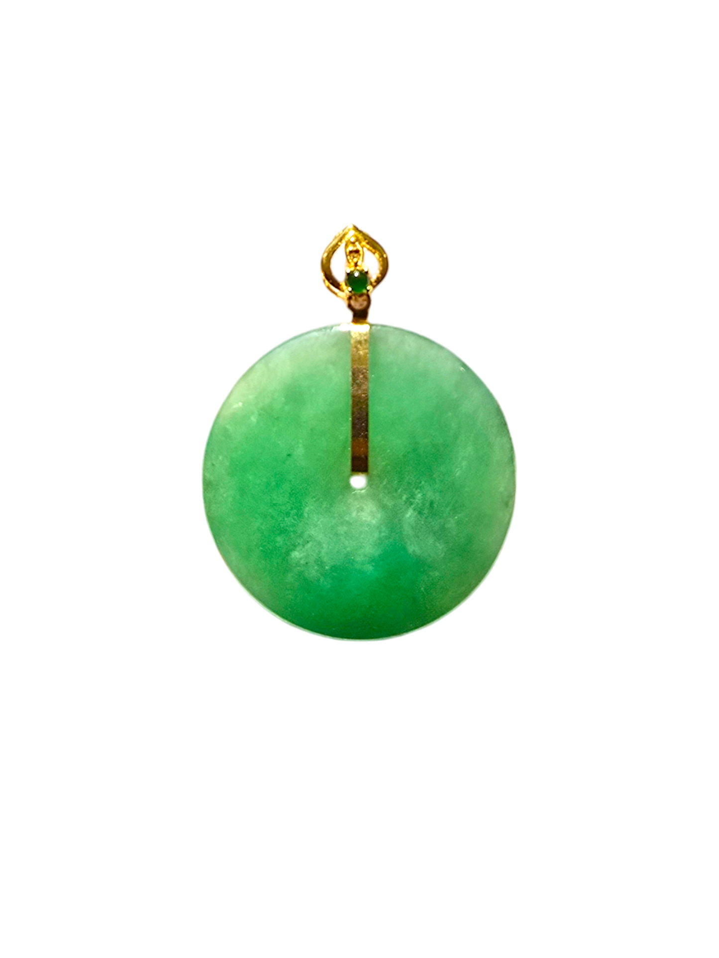 Cheung's Round Donut Burmese A-Jade 22.50 mm Pendant with 18K Yellow Gold - Certified