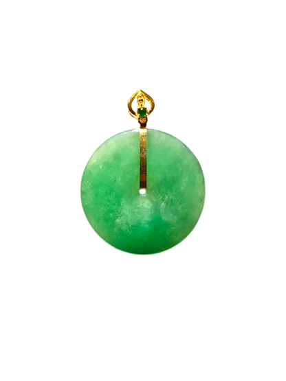 Cheung's Round Donut Burmese A-Jade 22.50 mm Pendant with 18K Yellow Gold - Certified