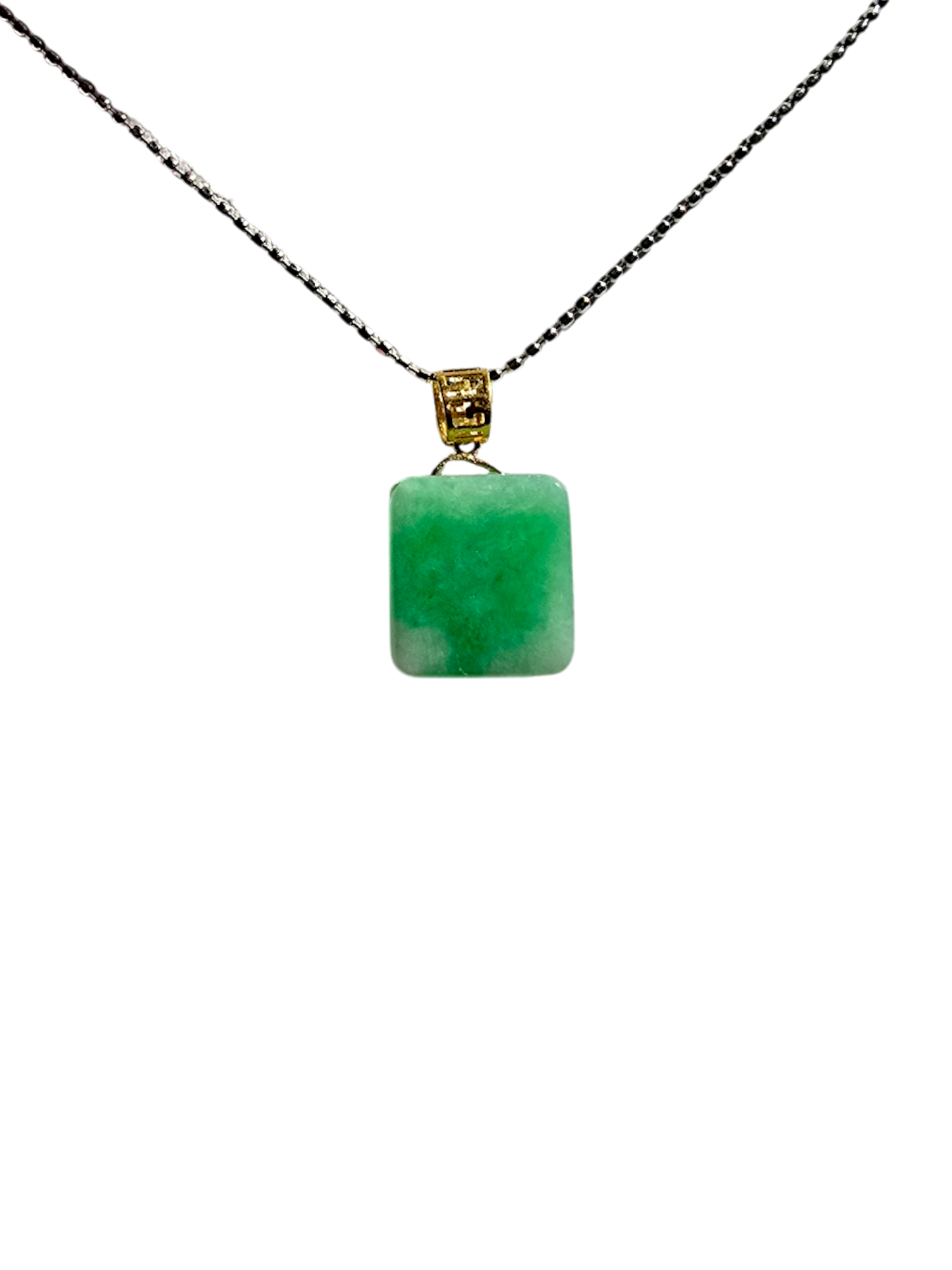 Statement Cube Burmese A-Jade Charm Pendant with 18K Yellow Gold - Certified