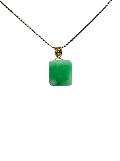 Statement Cube Burmese A-Jade Charm Pendant with 18K Yellow Gold - Certified