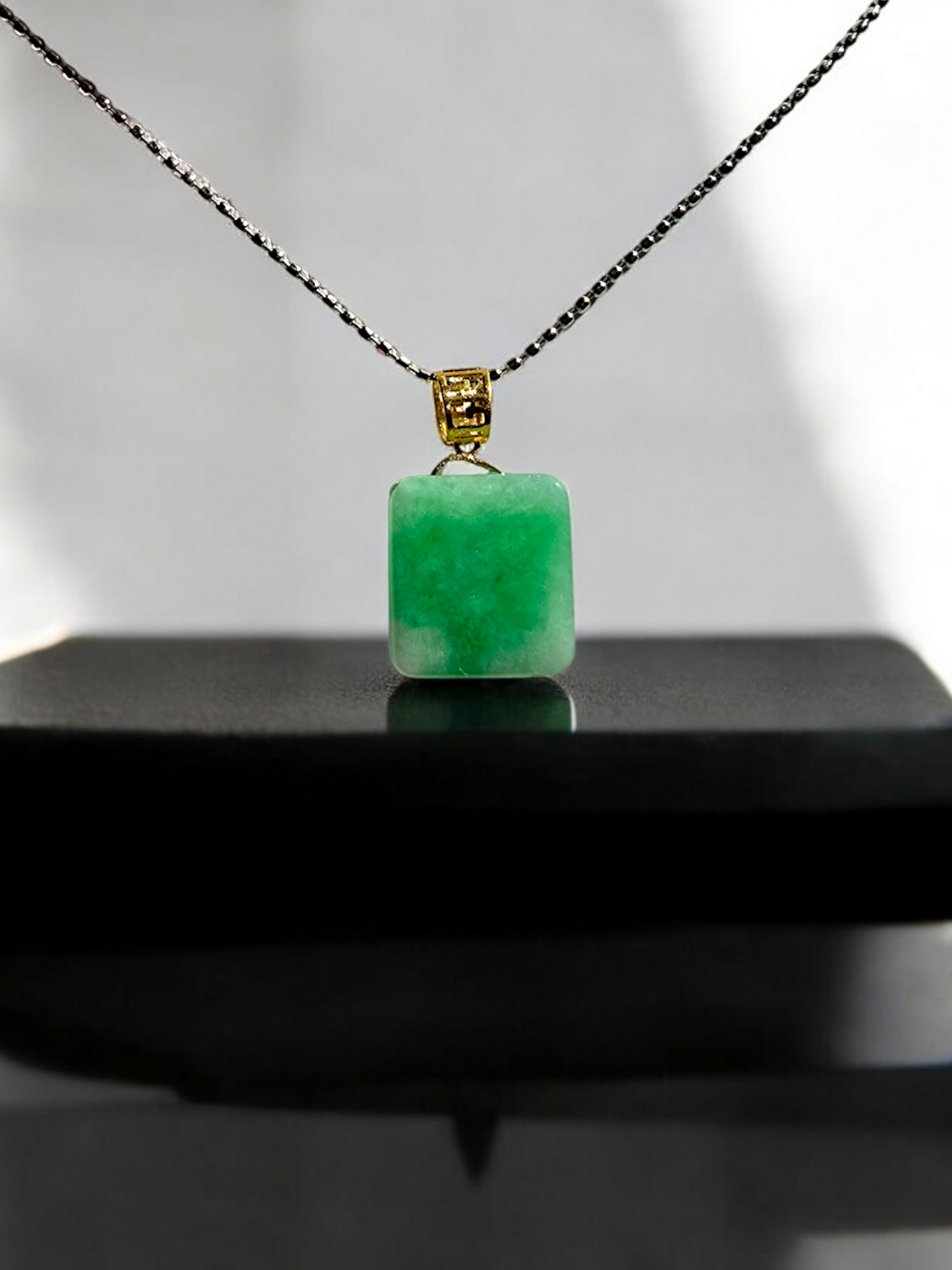 Statement Cube Burmese A-Jade Charm Pendant with 18K Yellow Gold - Certified