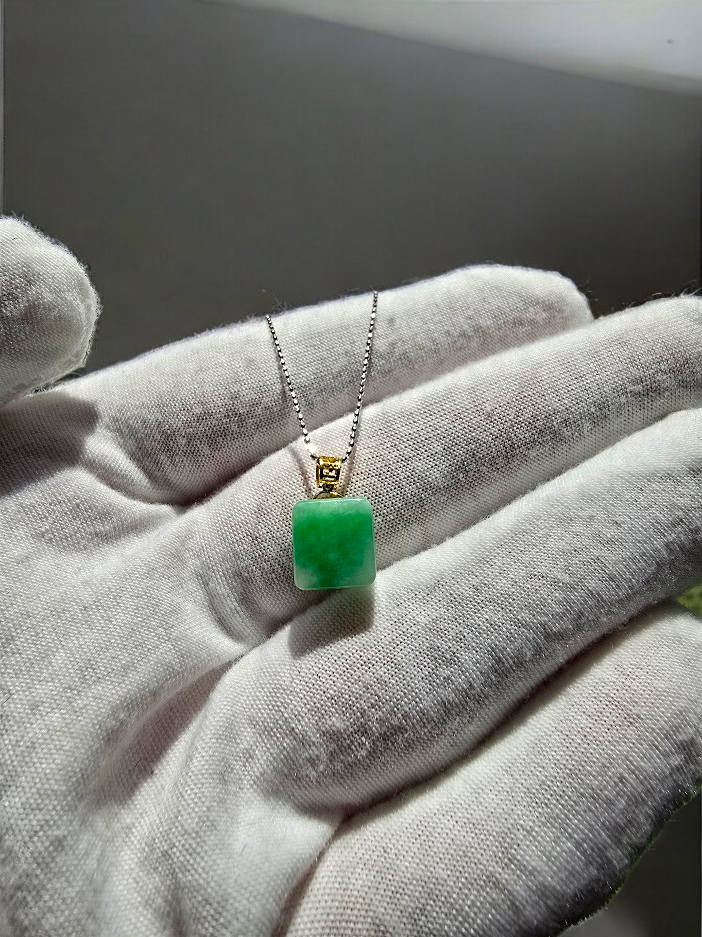 Statement Cube Burmese A-Jade Charm Pendant with 18K Yellow Gold - Certified