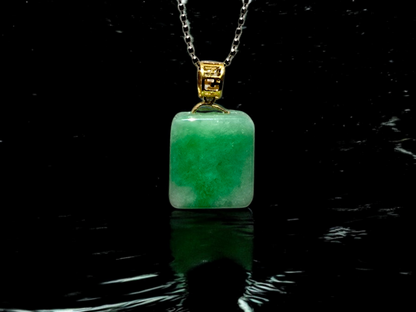 Statement Cube Burmese A-Jade Charm Pendant with 18K Yellow Gold - Certified