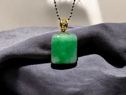 Statement Cube Burmese A-Jade Charm Pendant with 18K Yellow Gold - Certified