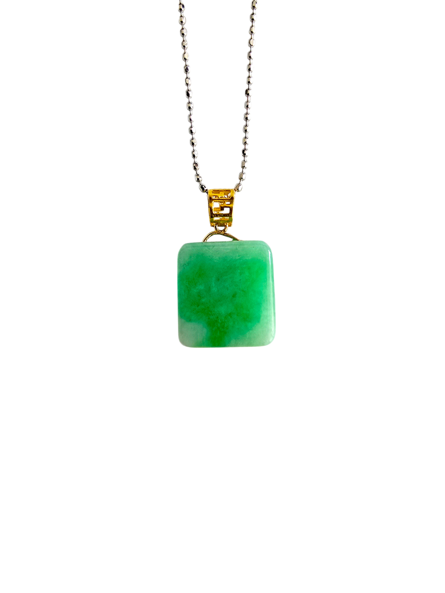 Statement Cube Burmese A-Jade Charm Pendant with 18K Yellow Gold - Certified