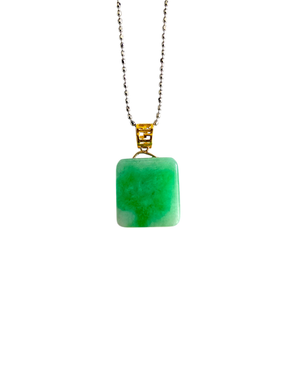 Statement Cube Burmese A-Jade Charm Pendant with 18K Yellow Gold - Certified