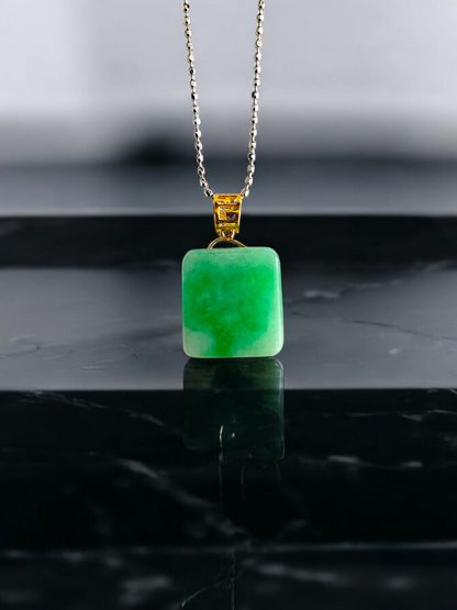 Statement Cube Burmese A-Jade Charm Pendant with 18K Yellow Gold - Certified