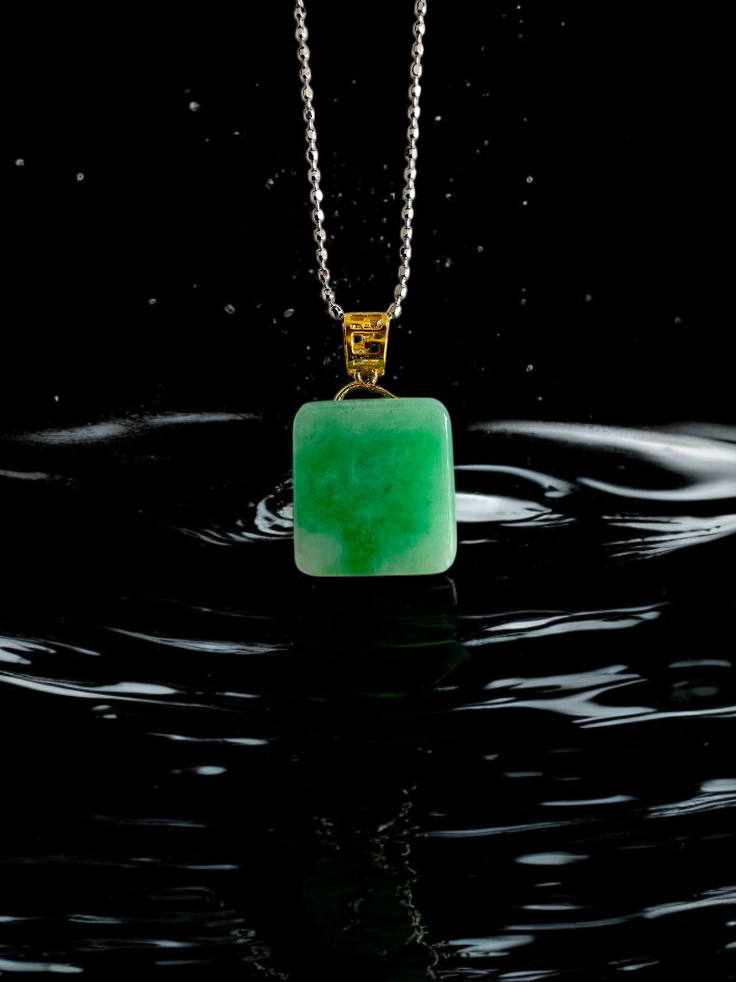 Statement Cube Burmese A-Jade Charm Pendant with 18K Yellow Gold - Certified