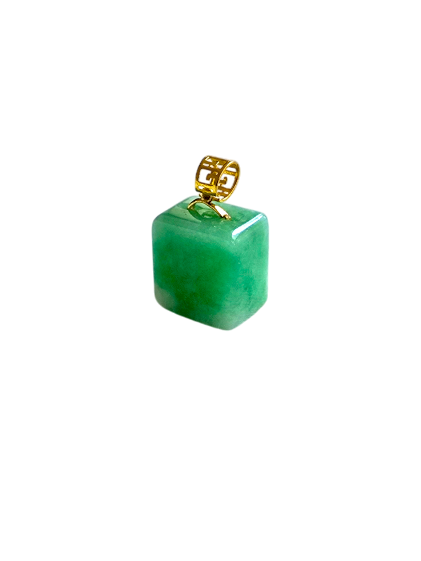 Statement Cube Burmese A-Jade Charm Pendant with 18K Yellow Gold - Certified