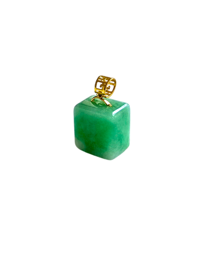 Statement Cube Burmese A-Jade Charm Pendant with 18K Yellow Gold - Certified