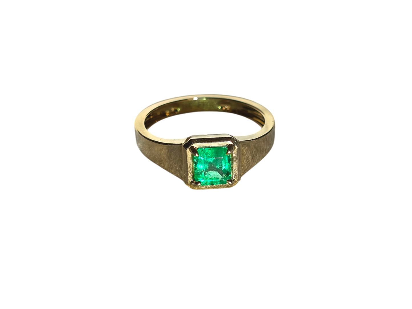 Certified Natural Columbian Emerald 1.01cts (Vivid Green) Men's Ring with 18K Yellow Gold - R2