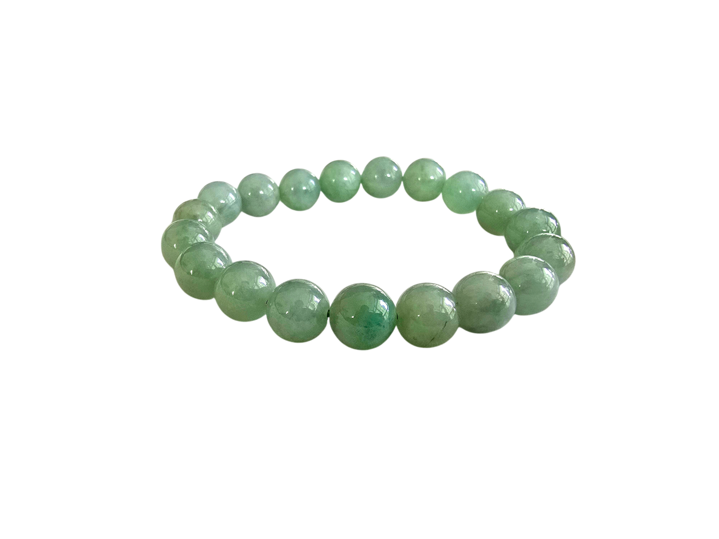 Imperial Japanese Green Burmese A-Jade Beaded Bracelet (MADE IN JAPAN) (10.5mm Each x 19 beads) 05034