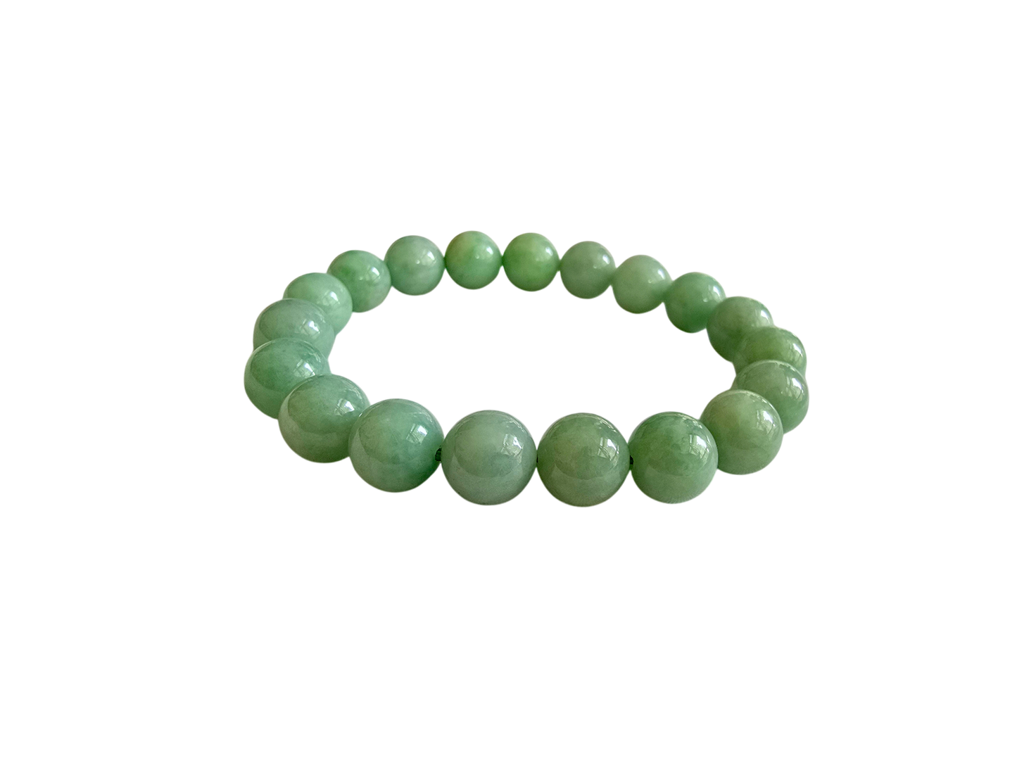 Imperial Japanese Green Burmese A-Jade Beaded Bracelet (MADE IN JAPAN) (10mm Each x 19 beads) 05036