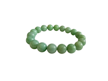 Imperial Japanese Green Burmese A-Jade Beaded Bracelet (MADE IN JAPAN) (10mm Each x 19 beads) 05036